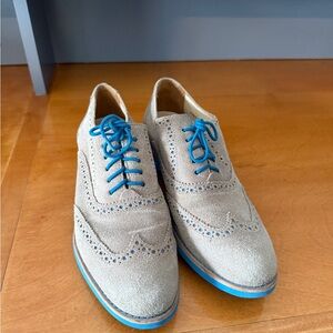 Women’s Suede Brogue Shoes with Blue Accents